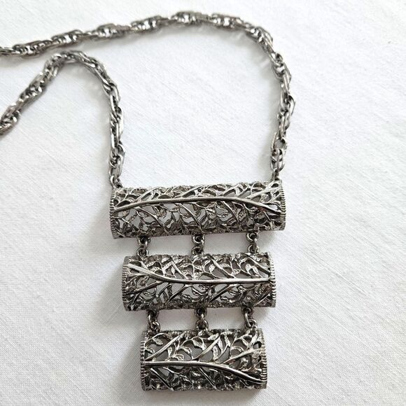 VTG LUCIEN PICCARD Silver Statement Necklace Large - Picture 4 of 11